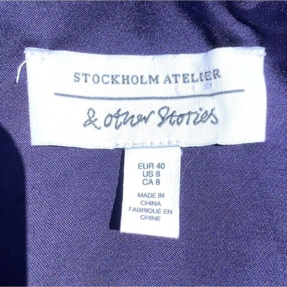 Stockholm Atelier & Other Stories Satin Slip Dress Midnight Blue US 8 - Picture 9 of 12